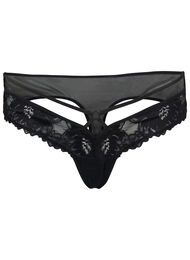 G-streng med blonder, string og mesh, Black