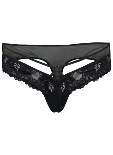 G-streng med blonder, string og mesh, Black, Packshot image number 0
