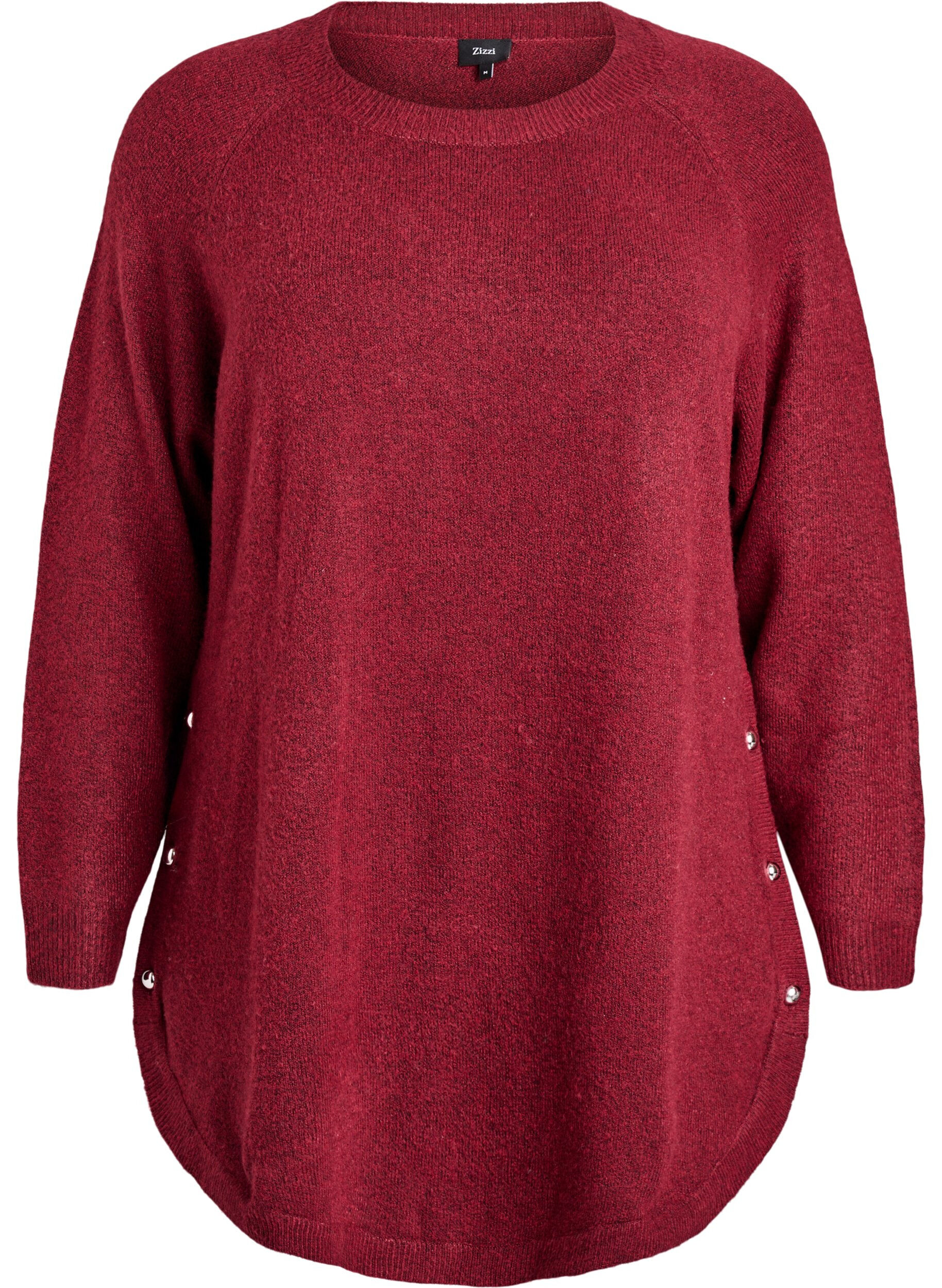 ZizziLang strikkebluse med kuleknapper, M&oslash;rk Bordeaux, Packshot image number 0