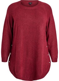 Lang strikkebluse med kuleknapper, M&oslash;rk Bordeaux