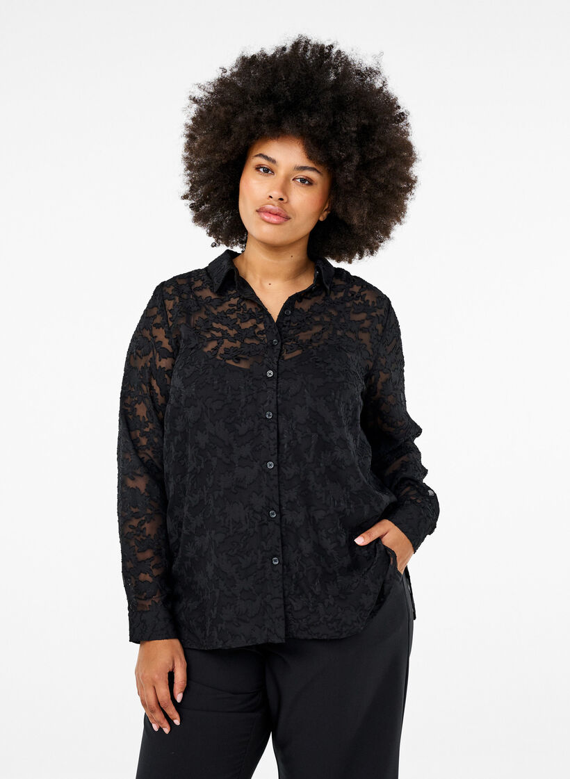 Jacquard-skjorte med knapper, Black, Model image number 0