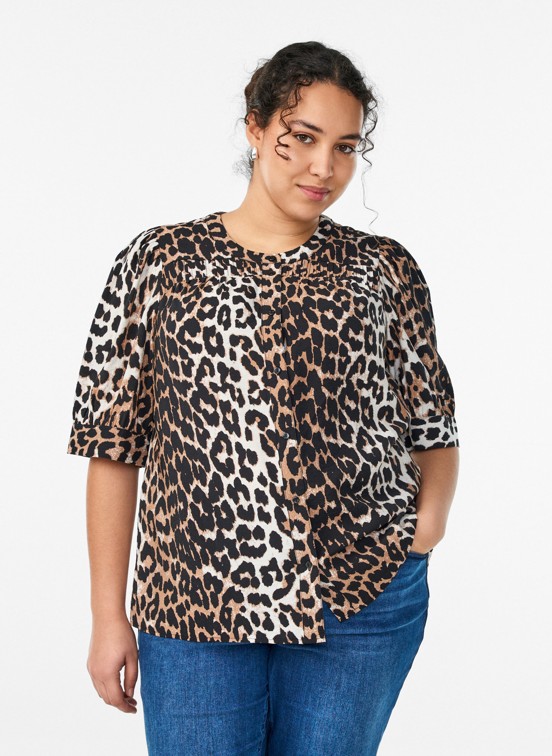 Zizzi M&oslash;nstret bluse med 1/2 ermer, 9990, Model image number 0
