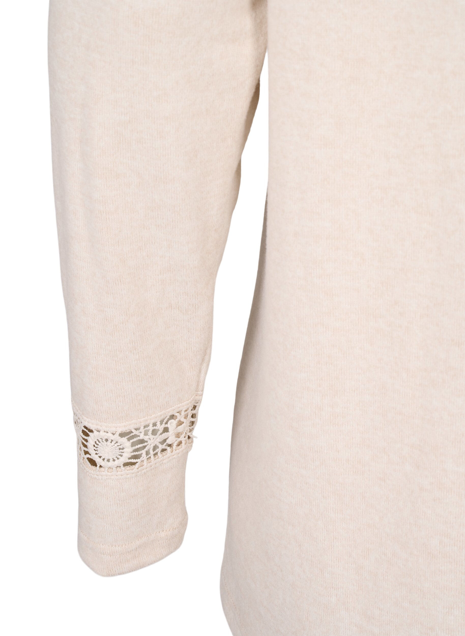 Zizzi Bluse med broderidetaljer og lange ermer, Beige, Packshot image number 3