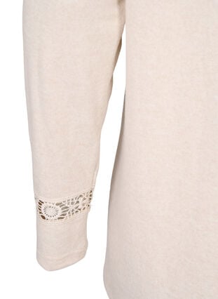 Zizzi Bluse med broderidetaljer og lange ermer, Beige, Packshot image number 3