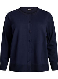 Finstrikket cardigan med rund hals, Bl&aring;