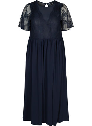 Lang kortermet kjole med blonder, Night Sky, Packshot image number 0