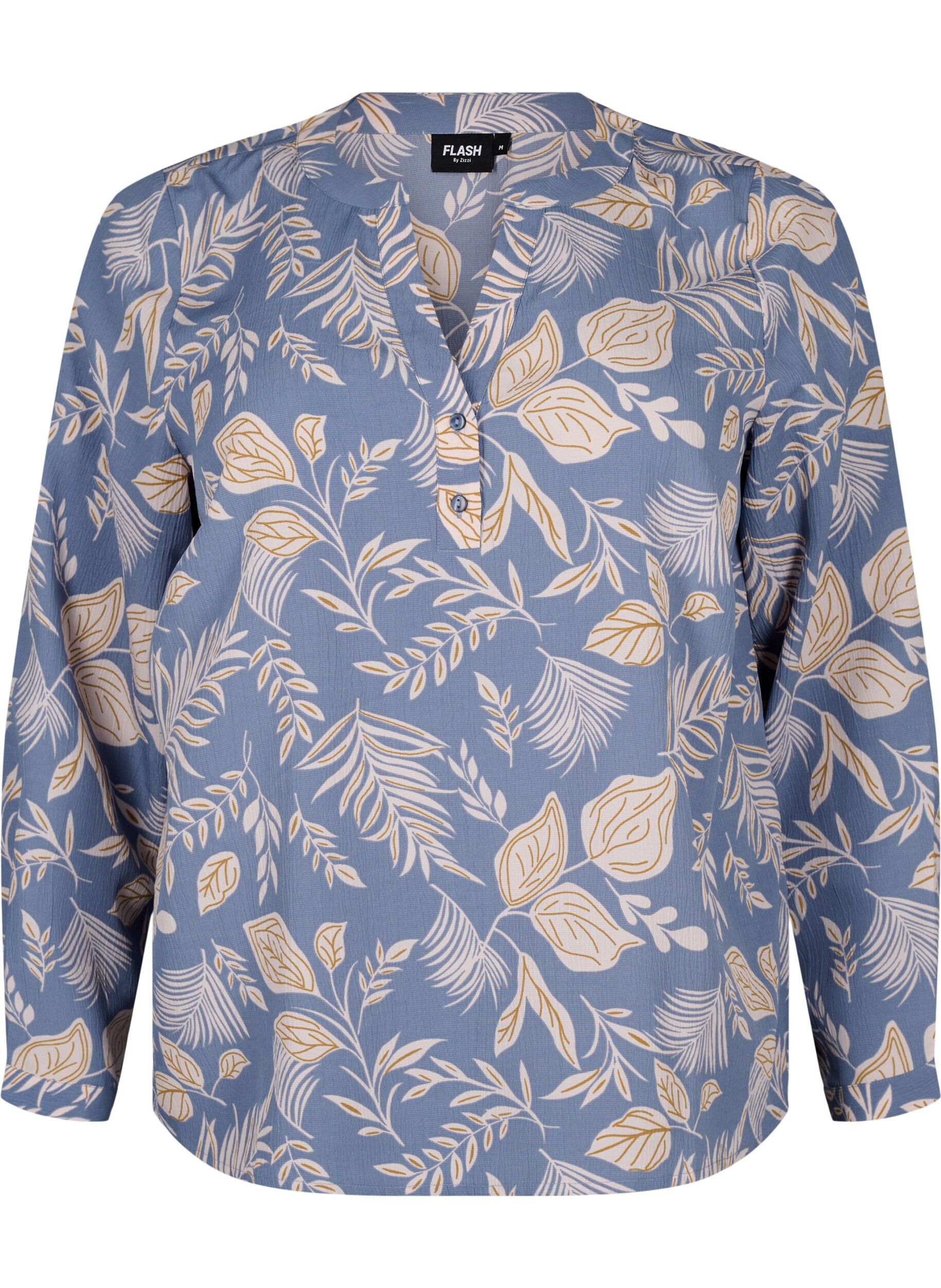 Zizzi FLASH - bluse med lange ermer og trykk, Delft AOP, Packshot image number 0