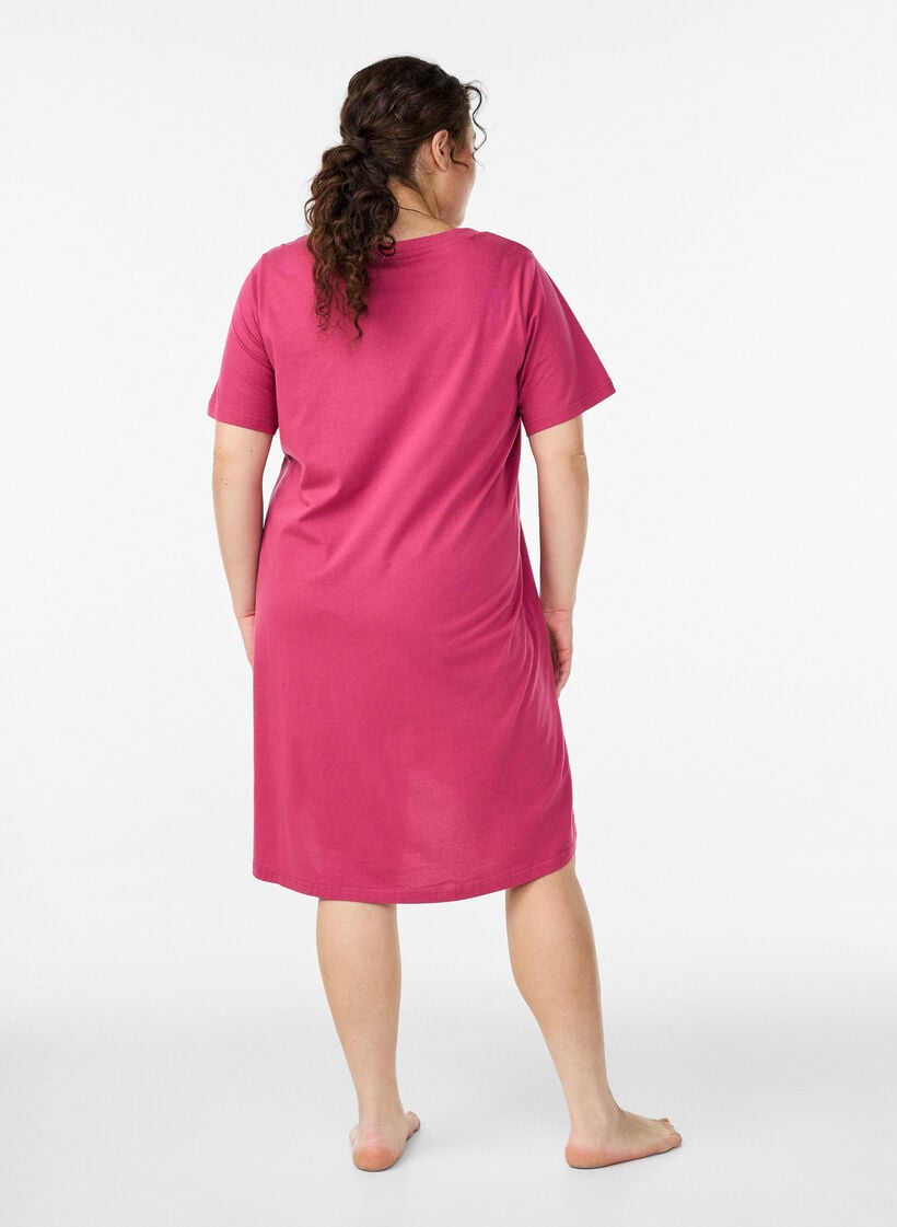 Nattkjole i &oslash;kologisk bomull med V-hals, R&oslash;d, Model image number 1