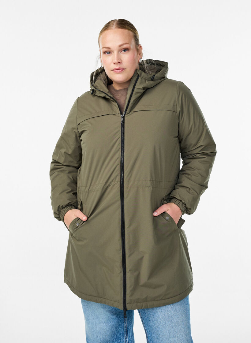 Lett polstret parka med hette, Gr&oslash;nn, Model image number 0