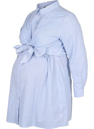Skjortekjole i bomull til gravide, Blue Stripe, Packshot image number 0