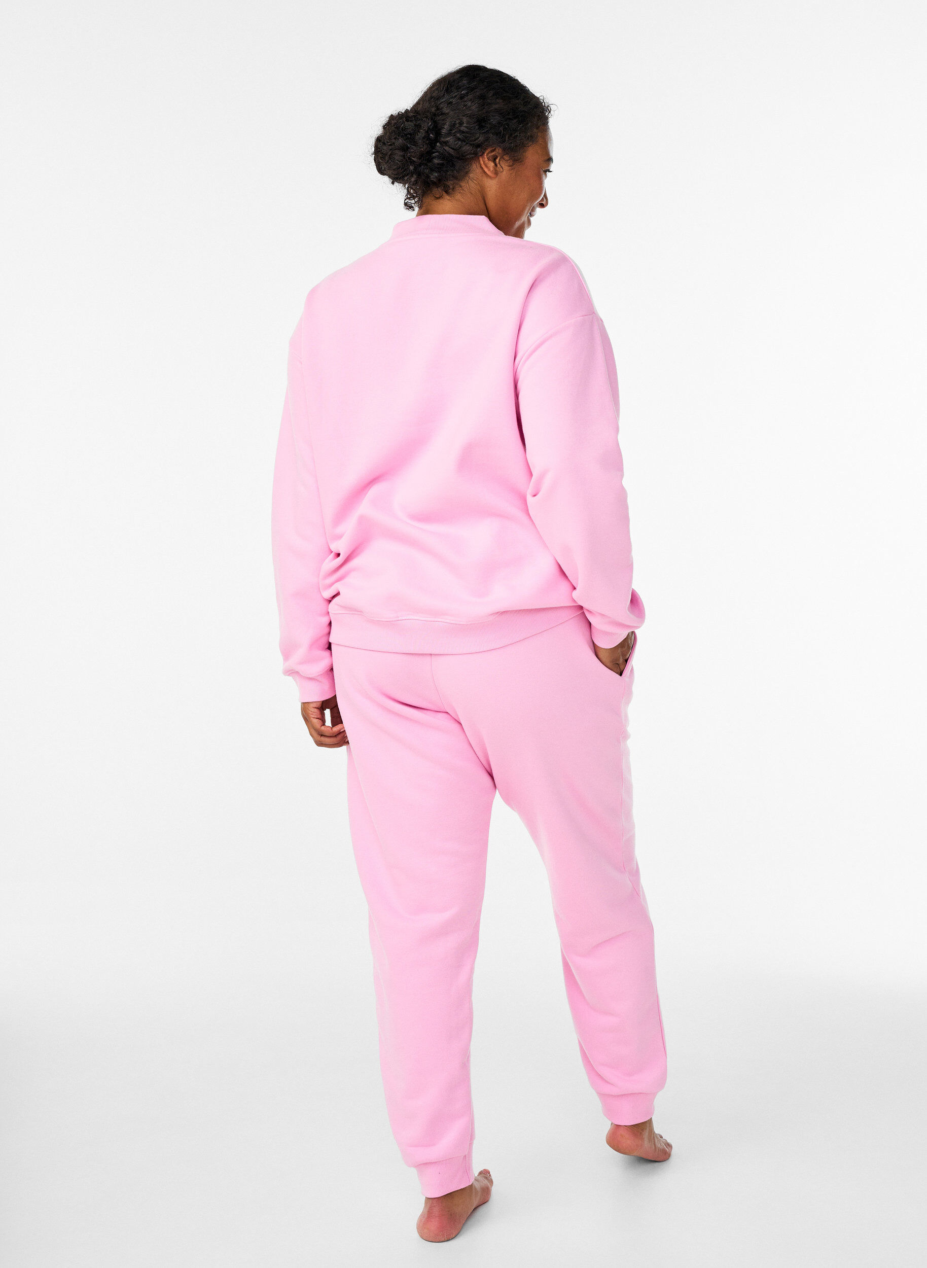 Zizzi Joggebukser med h&oslash;y midje, Rosa, Model image number 1