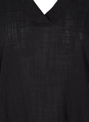 Kortermet bluse i bomull med V-hals, Black, Packshot image number 2