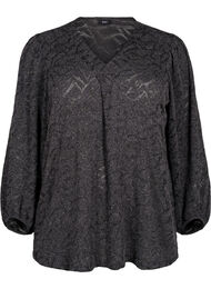 Langermet bluse med glitter og mønster, Grey Melange