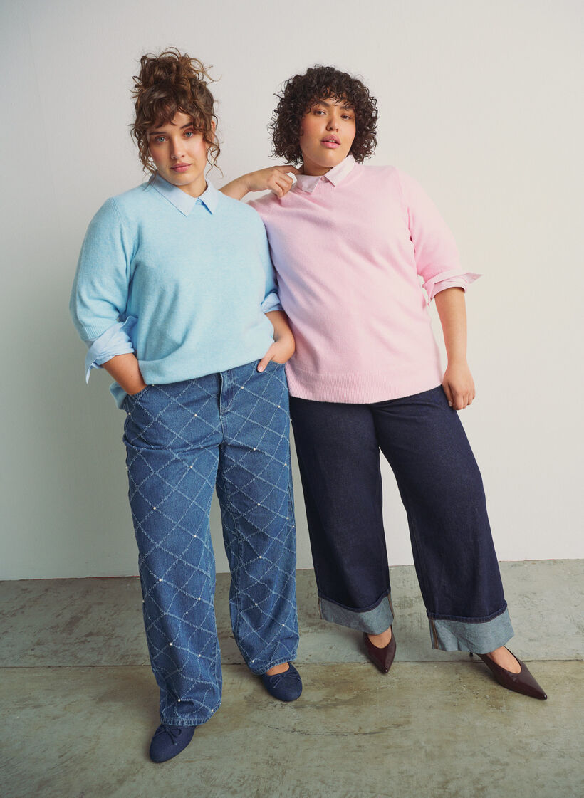 Strikkebluse med korte ermer, Bl&aring;, Image image number 0