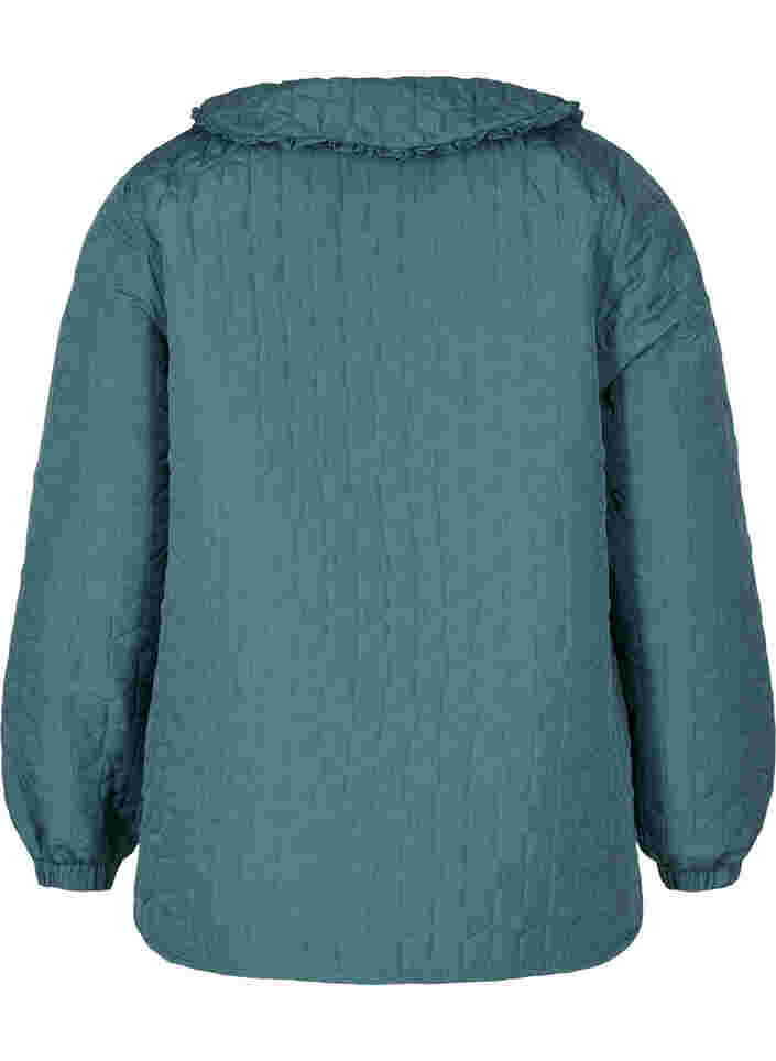 Quiltet jakke med krage og volangkant, Sagebrush Green, Packshot image number 1