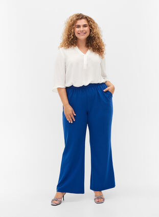 Bluse med 3/4 ermer og V-hals, Bright White, Model image number 1
