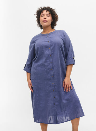 Skjortekjole i bomull med 3/4-ermer, Nightshadow Blue, Model image number 0