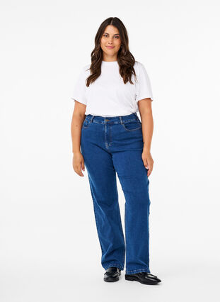  Gemma jeans med høy midje og rett passform, Dark blue, Model image number 0