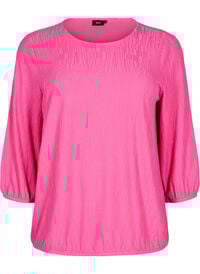 Bluse med tekstur og 3/4 ermer, Rosa Bluse med tekstur og 3/4 ermer