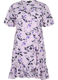 Blomstret omslagskjole med korte ermer, Purple AOP