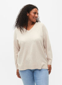 Melert genser med v-hals, P. Stone w.White Mel, Model