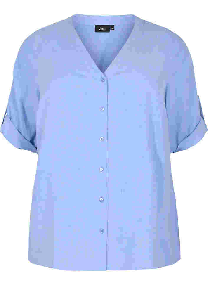 Skjorte med 3/4-ermer og V-hals, Ultramarine, Packshot image number 0