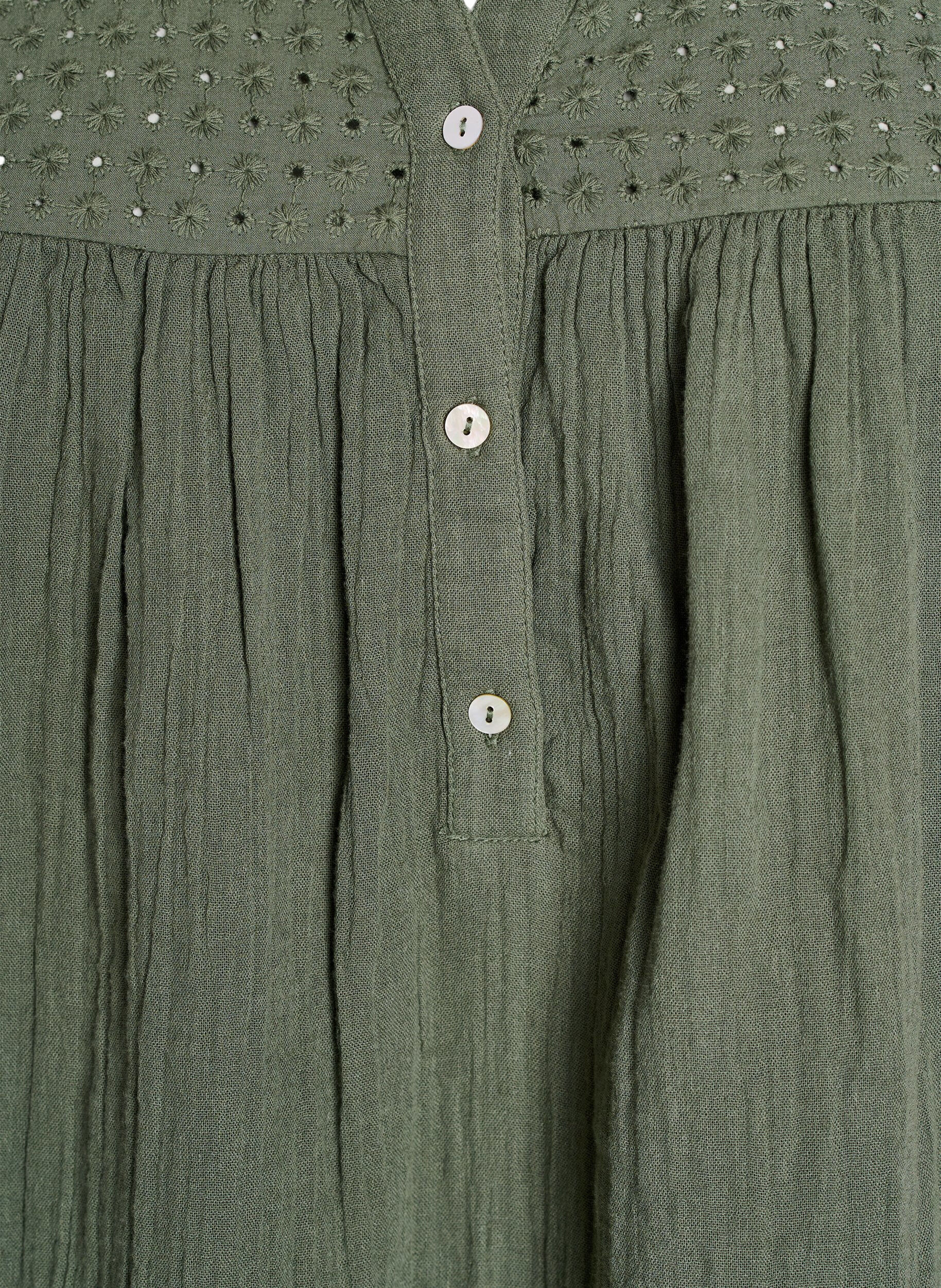ZizziBluse i bomullsmuslin med broderi anglaise, Gr&oslash;nn, Packshot image number 2