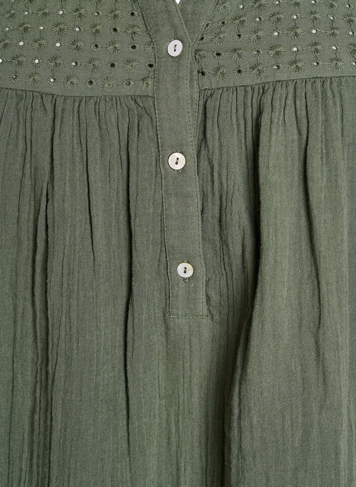 Bluse i bomullsmuslin med broderi anglaise, Gr&oslash;nn, Packshot image number 2