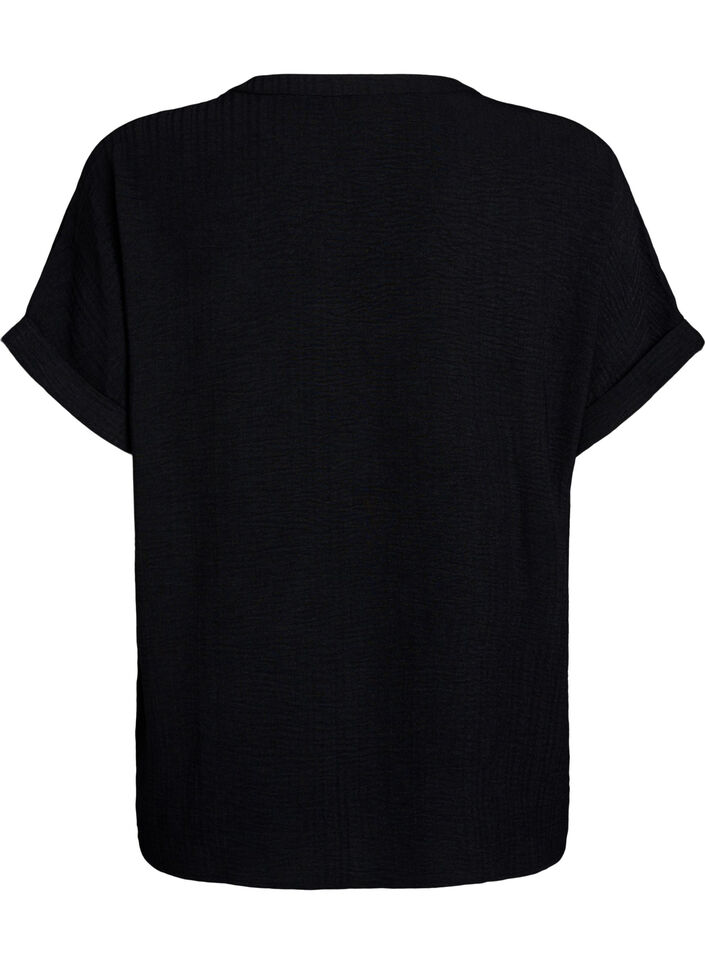 L&oslash;s bluse med korte ermer, Svart, Packshot image number 1