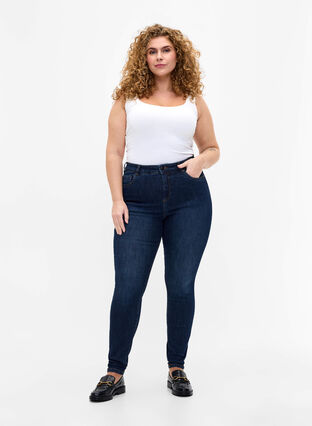 Supersmale jeans med høy midje, Dark Blue, Model image number 0