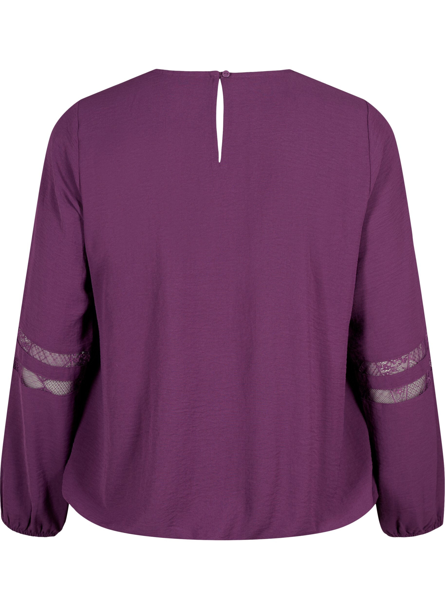 Zizzi Bluse med lange ermer og blonder, Deep Purple, Packshot image number 1