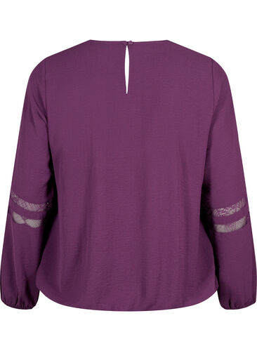 Bluse med lange ermer og blonder, Deep Purple, Packshot image number 1