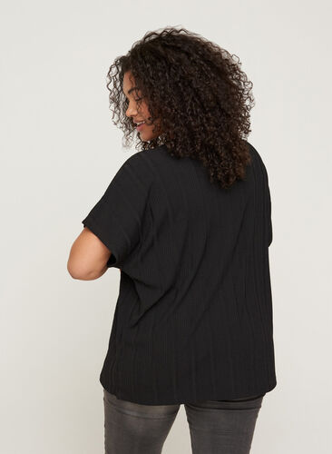 Kortermet T-skjorte med ribbet struktur, Black, Model image number 1