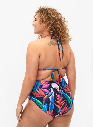 Bikiniunderdel med mønster og høyt liv, Bright Leaf, Model image number 1