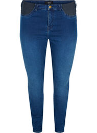 Super slim Amy jeans med strikk i livet, Dark blue denim