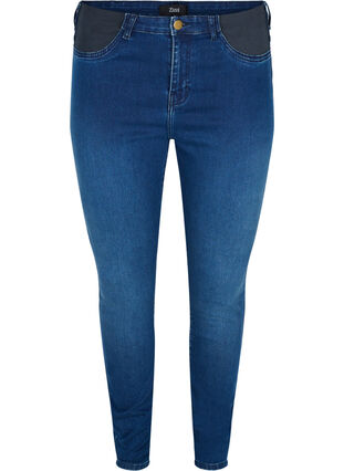Super slim Amy jeans med strikk i livet, Dark blue denim, Packshot image number 0
