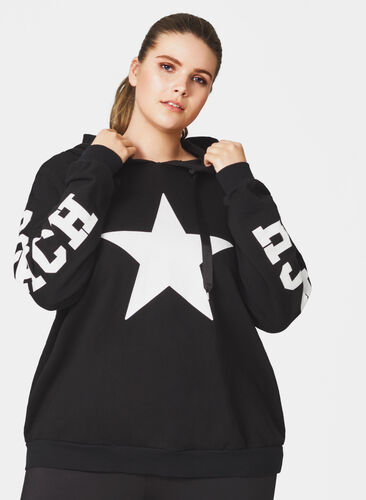 Sweatshirt med hette, Black w. white star, Model image number 0
