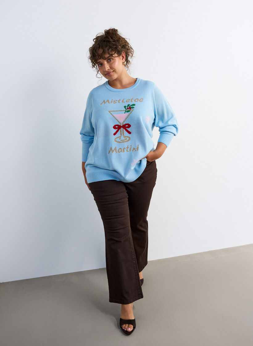 Strikkebluse med julemotiv, Bl&aring;, Model image number 1