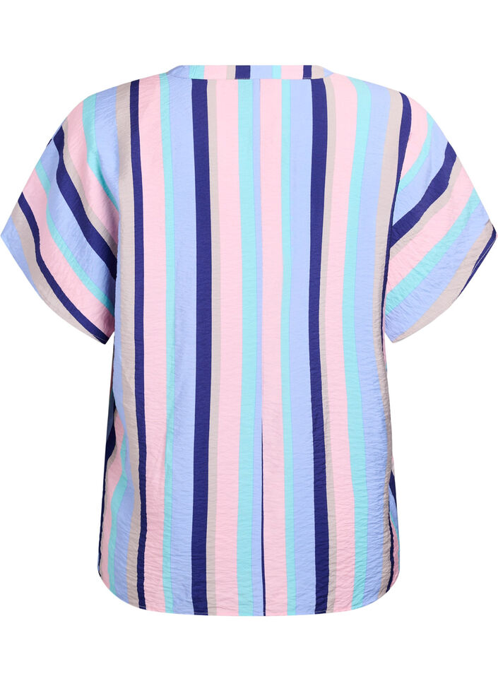 Stripete bluse i viskose med korte ermer, Pastel Stripe, Packshot