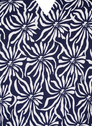 Zizzi Bluse med V-hals og blomstertrykk, White Blue Flower, Packshot image number 2