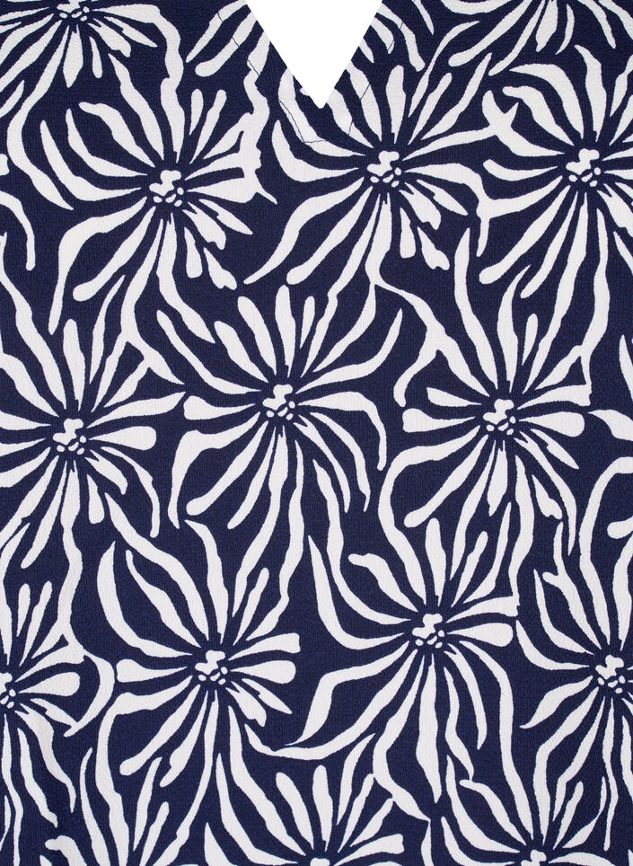 Bluse med V-hals og blomstertrykk, White Blue Flower, Packshot image number 2