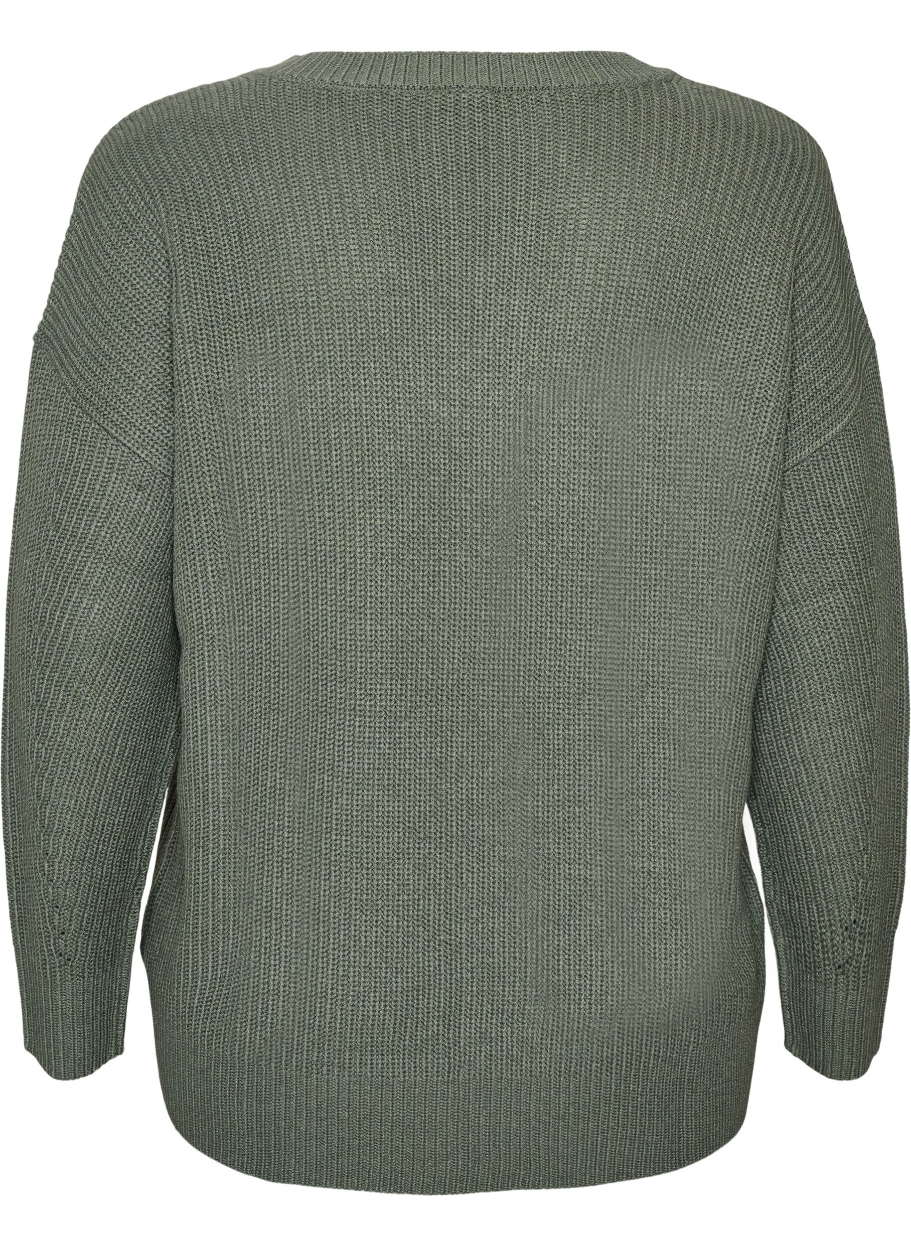 ZizziLang ribbestrikket bluse med V-hals, Gr&oslash;nn, Packshot image number 1