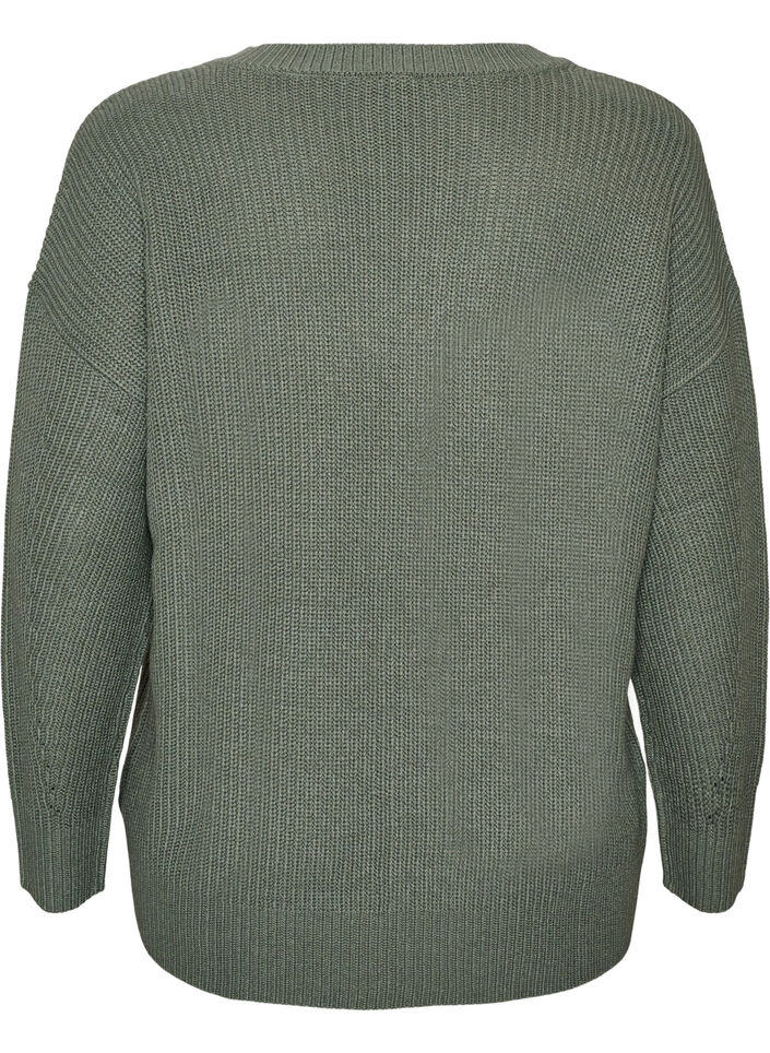 Lang ribbestrikket bluse med V-hals, Gr&oslash;nn, Packshot image number 1