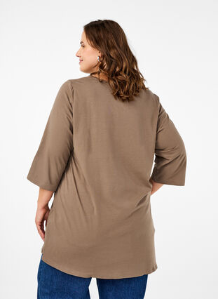 Zizzi A-formet tunika med 3/4-ermer, Shitake, Model image number 1