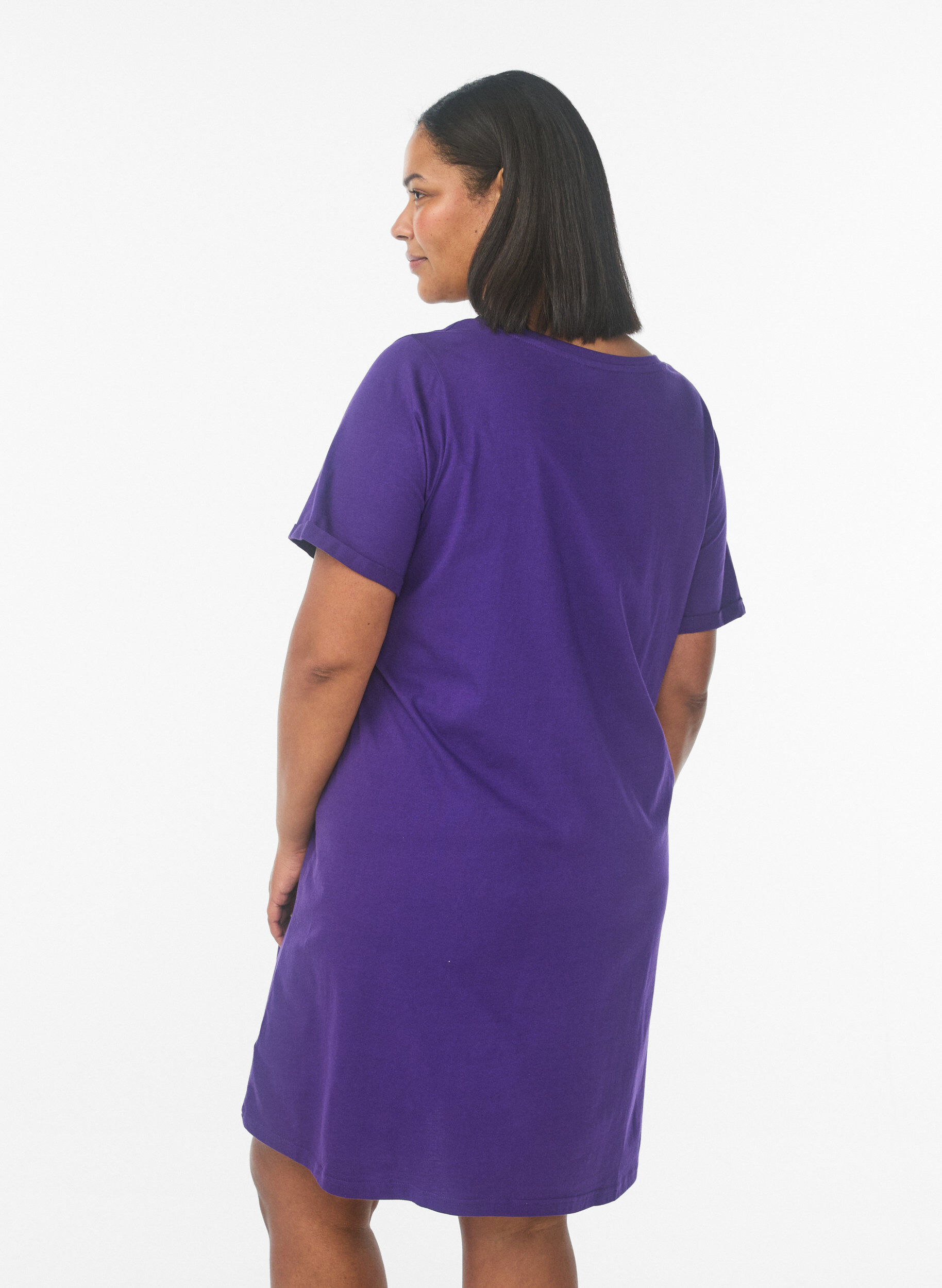 Zizzi Kortermet nattkjole i &oslash;kologisk bomull, Bl&aring;, Model image number 2