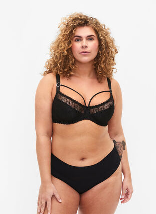 Balconette med blonder og stringdetaljer, Black, Model image number 2