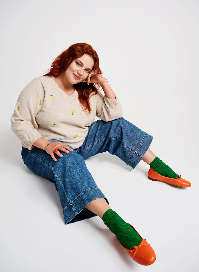 3/4-ermet strikkegenser med sitroner, P. Stone Mel. Lemon, Image image number 0