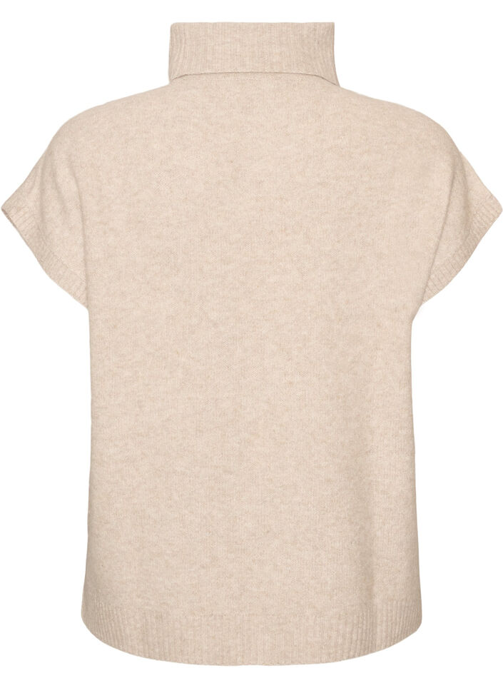 Strikket vest med rullehals og kabelstrikk, Beige, Packshot image number 1