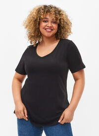 Ensfarget basis T-skjorte i bomull, Black, Model