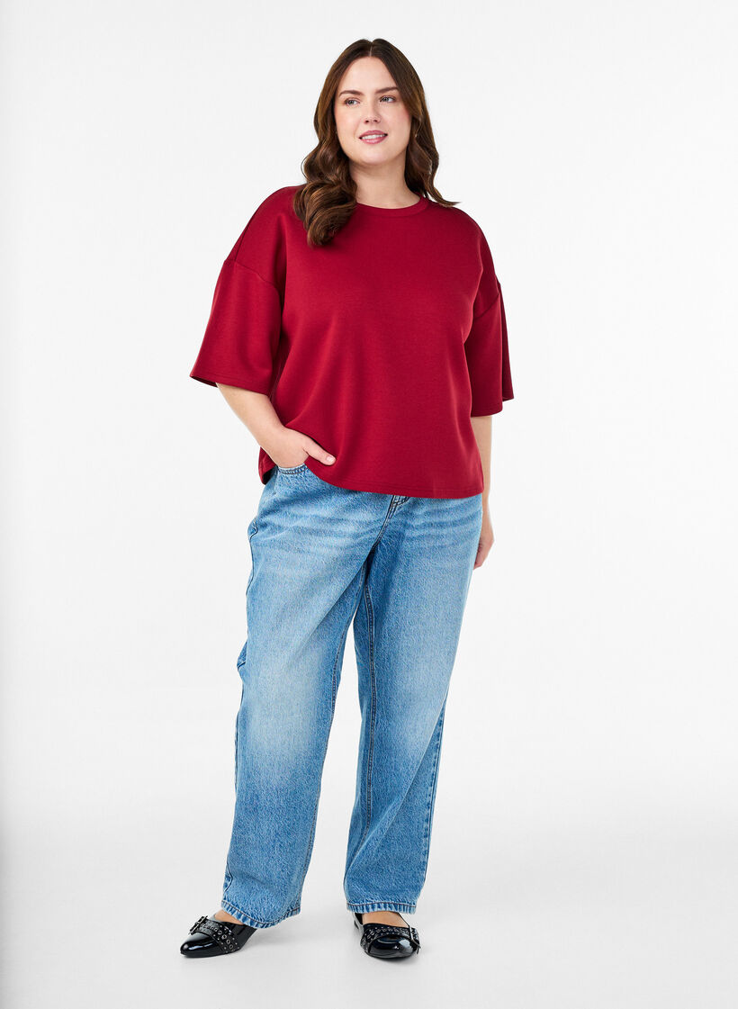 Kort loose fit t-skjorte i modalblanding, Rød, Model image number 1